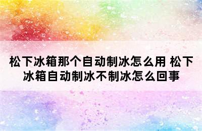 松下冰箱那个自动制冰怎么用 松下冰箱自动制冰不制冰怎么回事